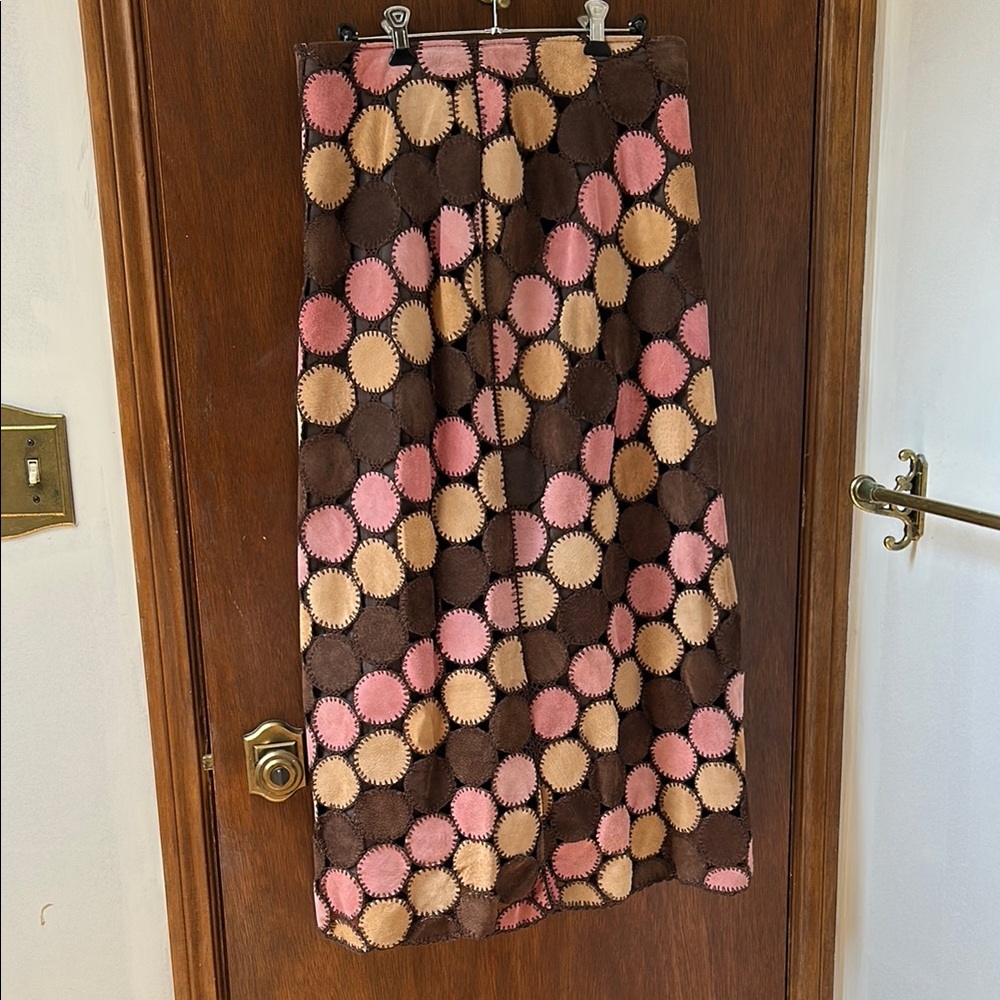 Metrostyle Pink and Brown A-Line Midi Skirt